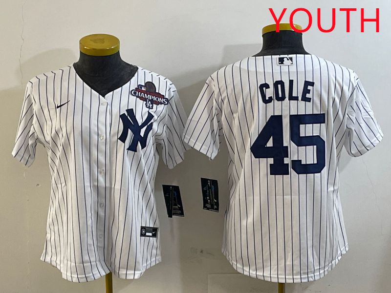 Youth New York Yankees #45 Cole White Stripe Game 2025 Nike MLB Jersey style 4->youth mlb jersey->Youth Jersey